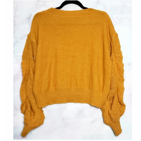 Sweaters - Trendy Mustard Sweater Ruffle Knit Balloon Sleeves